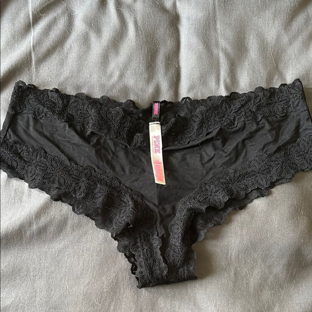 PINK Victoria's Secret Black Lace Trim Panties